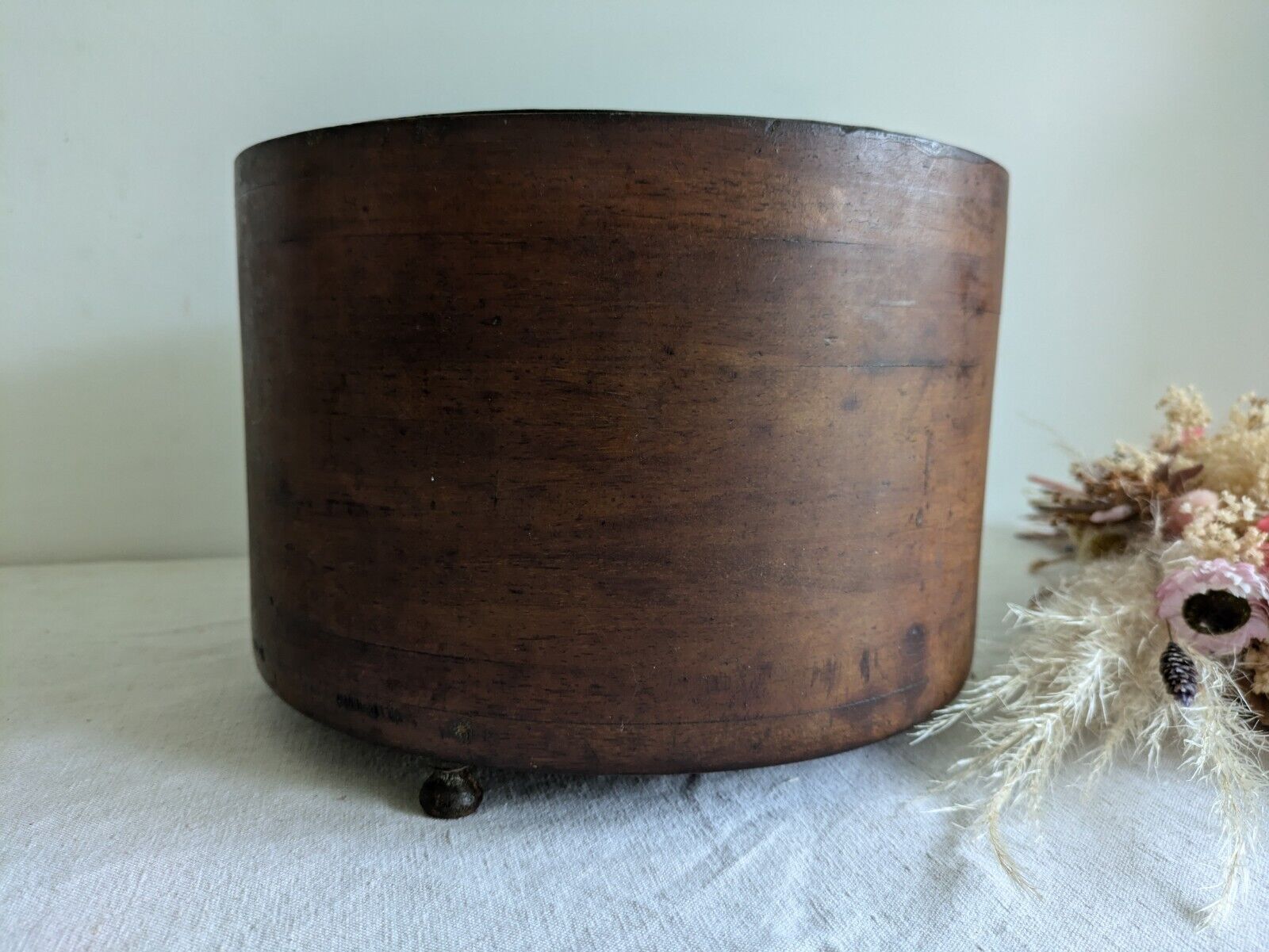 ANTIQUE BENTWOOD LINED WOOD ROUND WOODEN PLANTER PLANT POT TREEN VTG JARDINERE