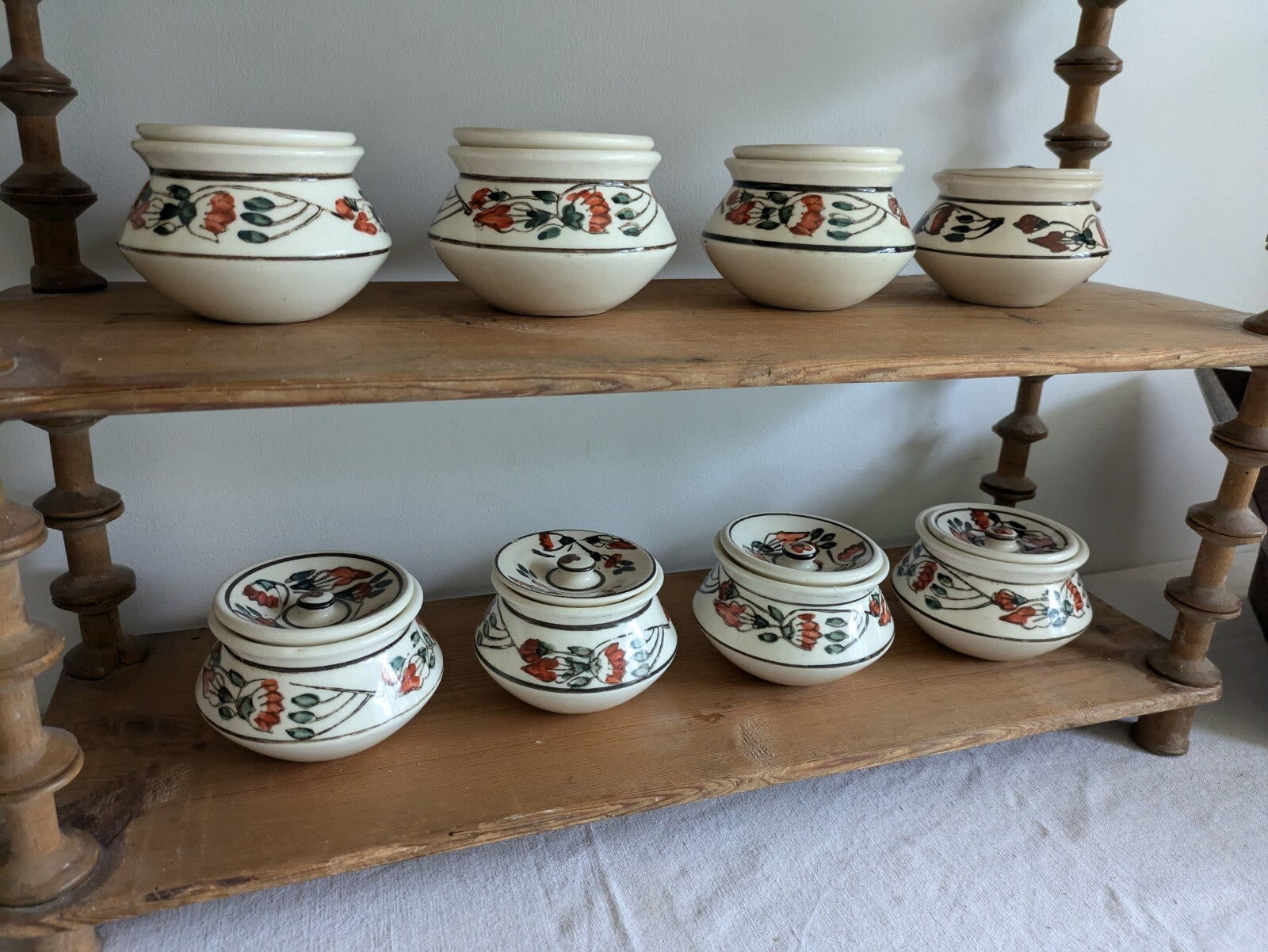 8 x Vintage Boho Ceramic spice Jars with  Lids Patterned Pots Candle Holders Vgc