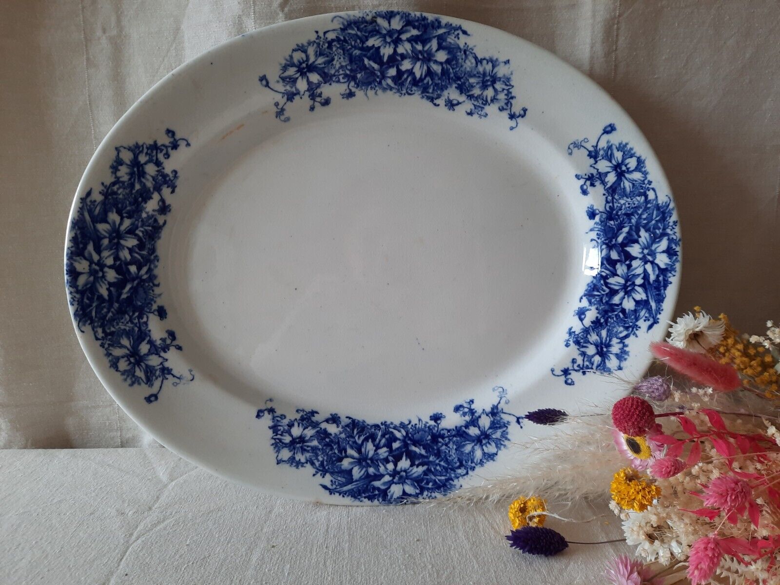 Antique B&K Ltd Nancy Barkers & Kent Flow Blue Large Oval Platter Serving Plate