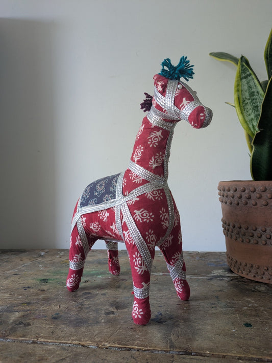 Vintage Rajasthani Embroidered Fabric Horse Made in India Vintage Folk Art Decor
