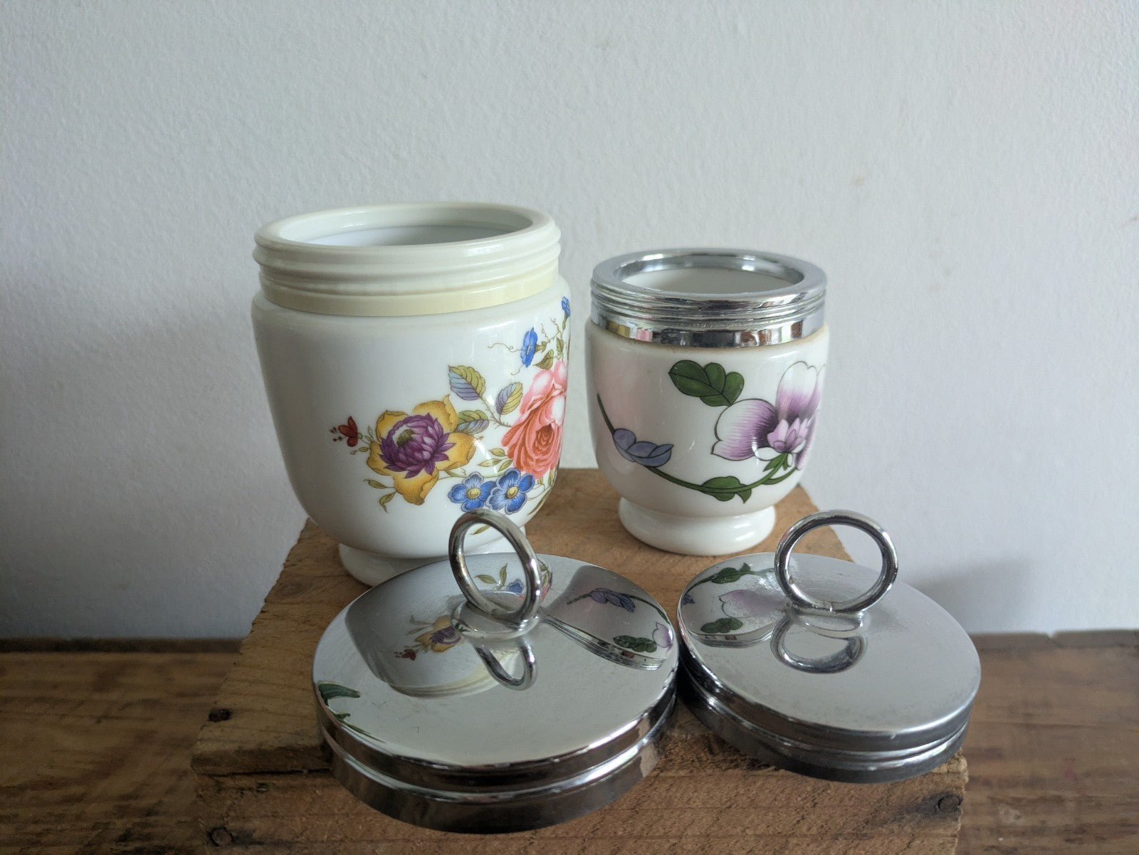 Vintage Royal Worcester Egg Coddler Floral Rose Made in England Double Egg X2