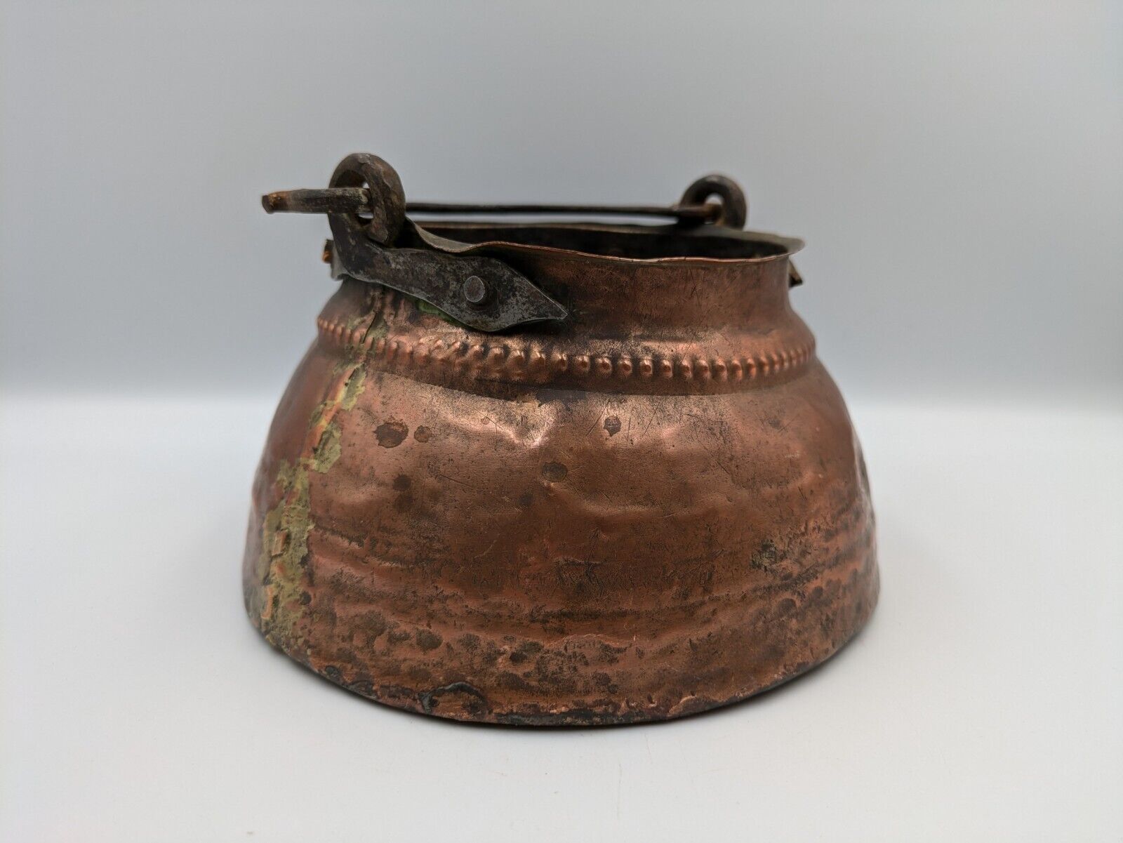 Antique Copper Kettle Cauldron Planter Pot French Iron Handle Handmade hammered