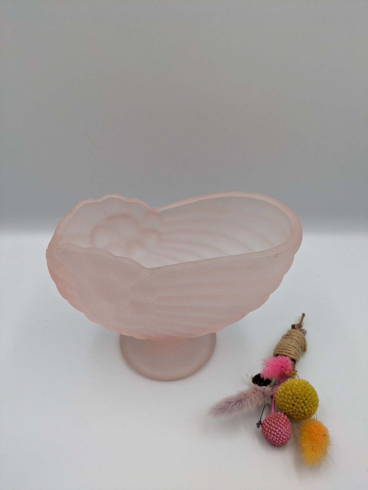 Art Deco Frosted Pink Glass Vase by Sowerby Silk Nautilus Shell Nautical Snail