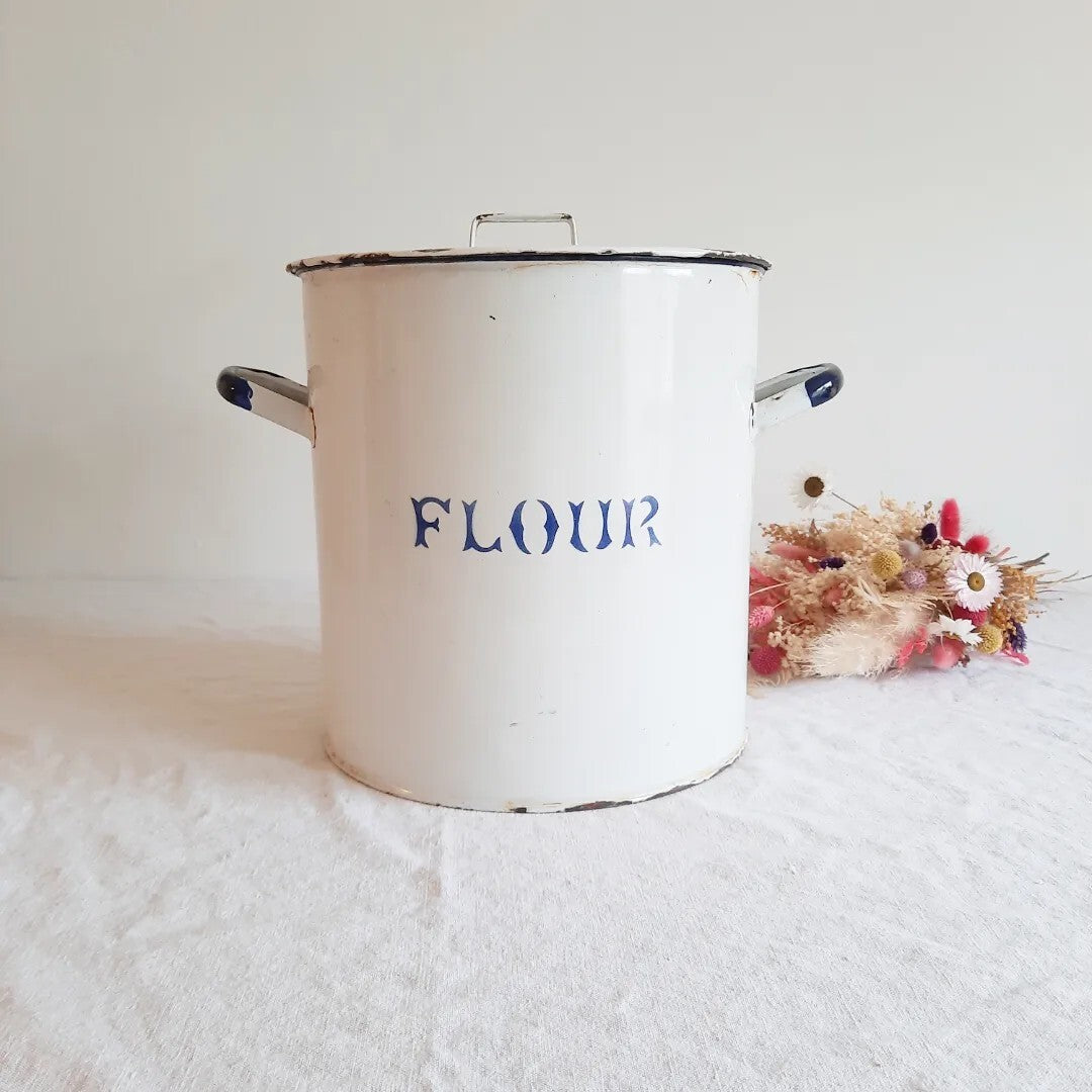 Antique / Vintage Enamel Flour Bin Storage Container Kitchen Display Early Retro