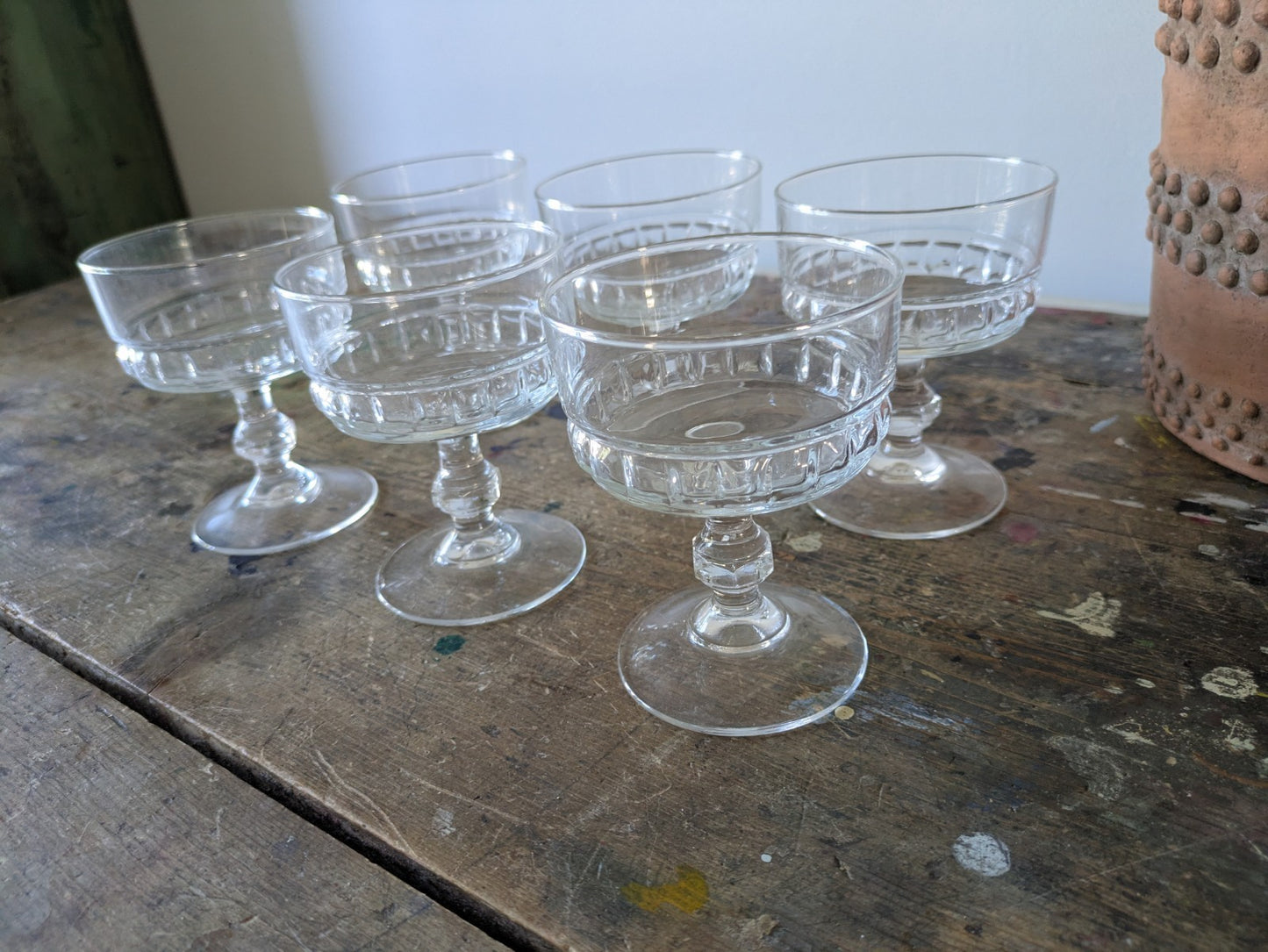 6x Vintage Champagne Luminarc French Crystal Glasses Set Pudding Dishes  Quality