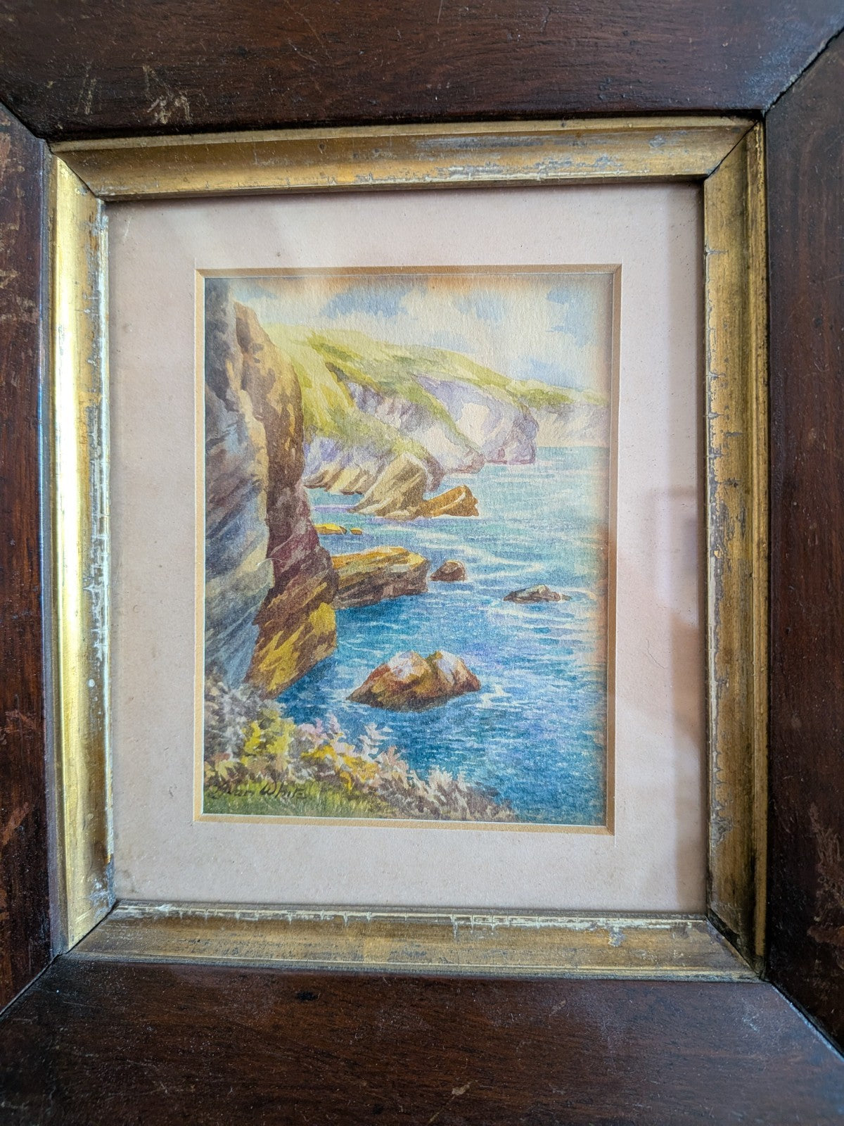 Pair Antique Framed Alan White Vtg Watercolour Signed Langcliff Woods Painting 