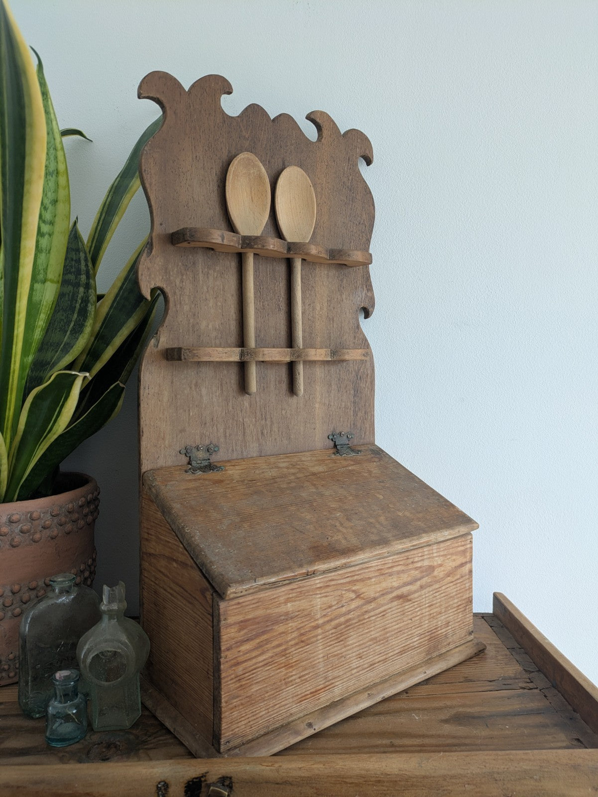 Antique Pine Spoon Rack Kitchen Rack 19th Century Rustic Kitchen Wall Candle Box