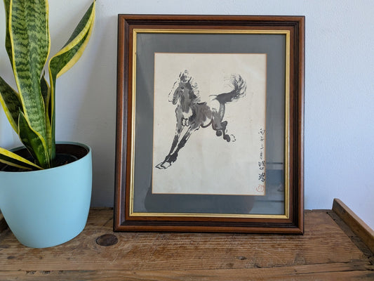 XU BEIHONG 徐悲鴻 Painting 'Horse' Collectible Chinese Art Asian Ink Frame Vintage 