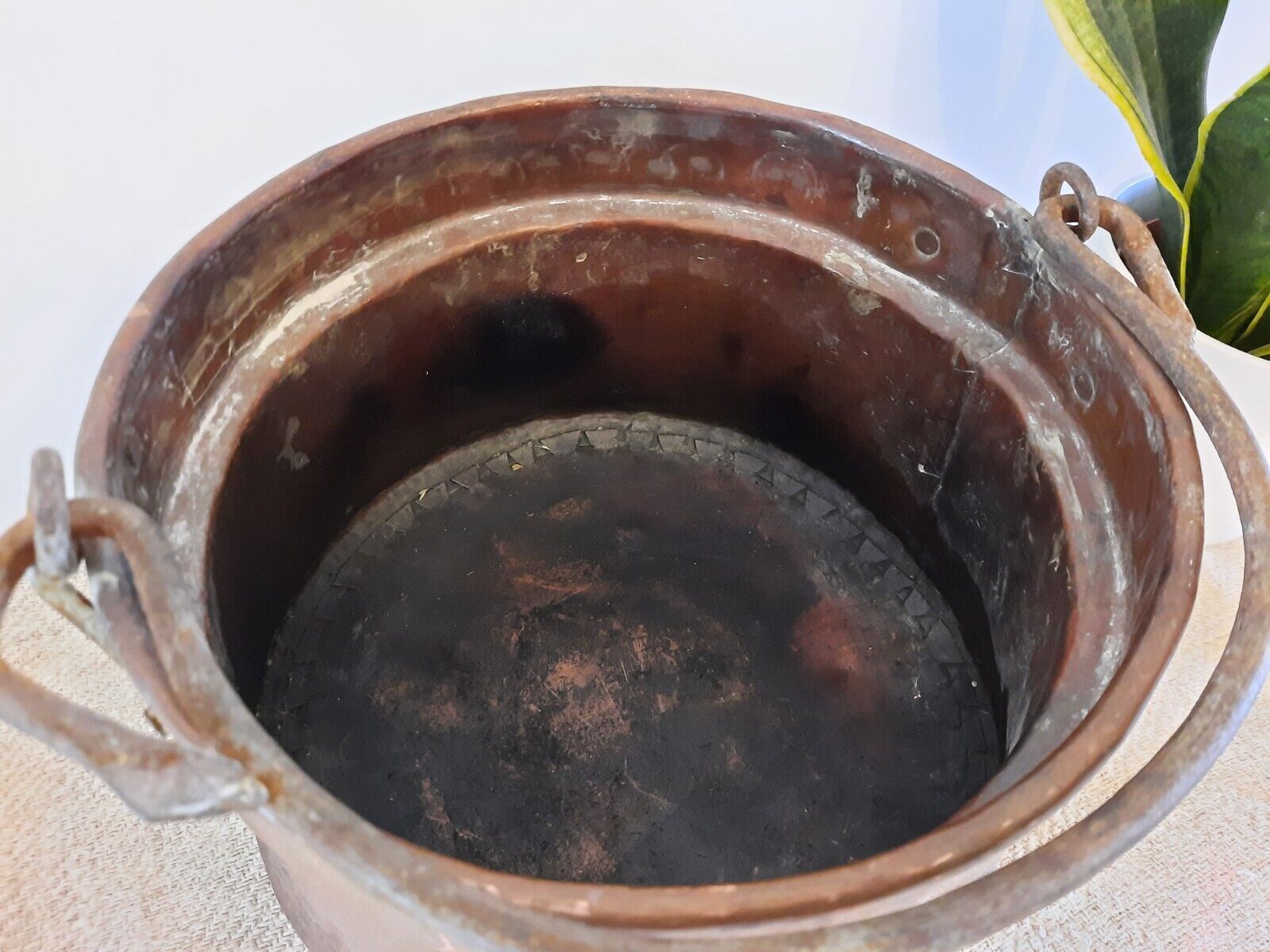 Antique 19th C Copper Kettle Cauldron Planter Pot French 1800s Handmade hammered