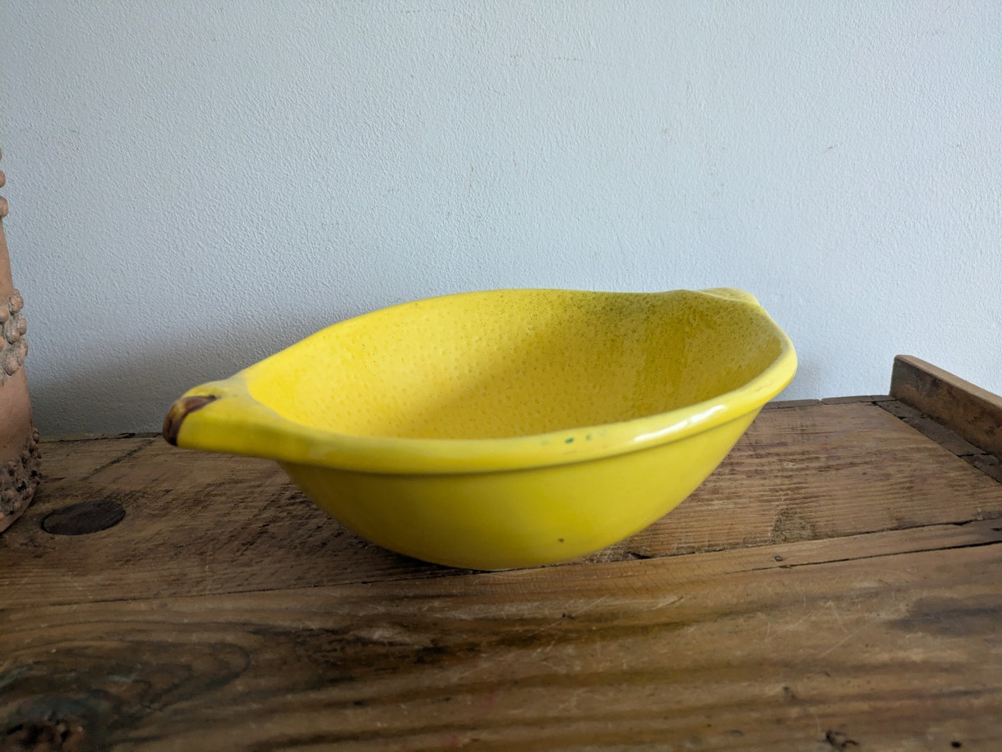 Vintage Portugal Majolica Ceramic Lemon Yellow Bowl Serving Dish Rare Vgc Fruit
