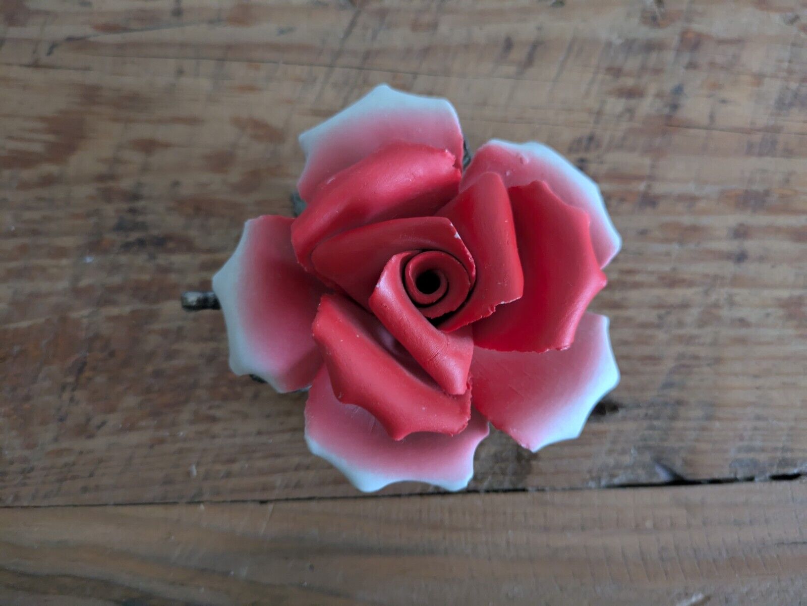 Vintage Capodimonte ~ Red Rose Flower On Metal Stand  ~ Excellent 1970s Kitsch