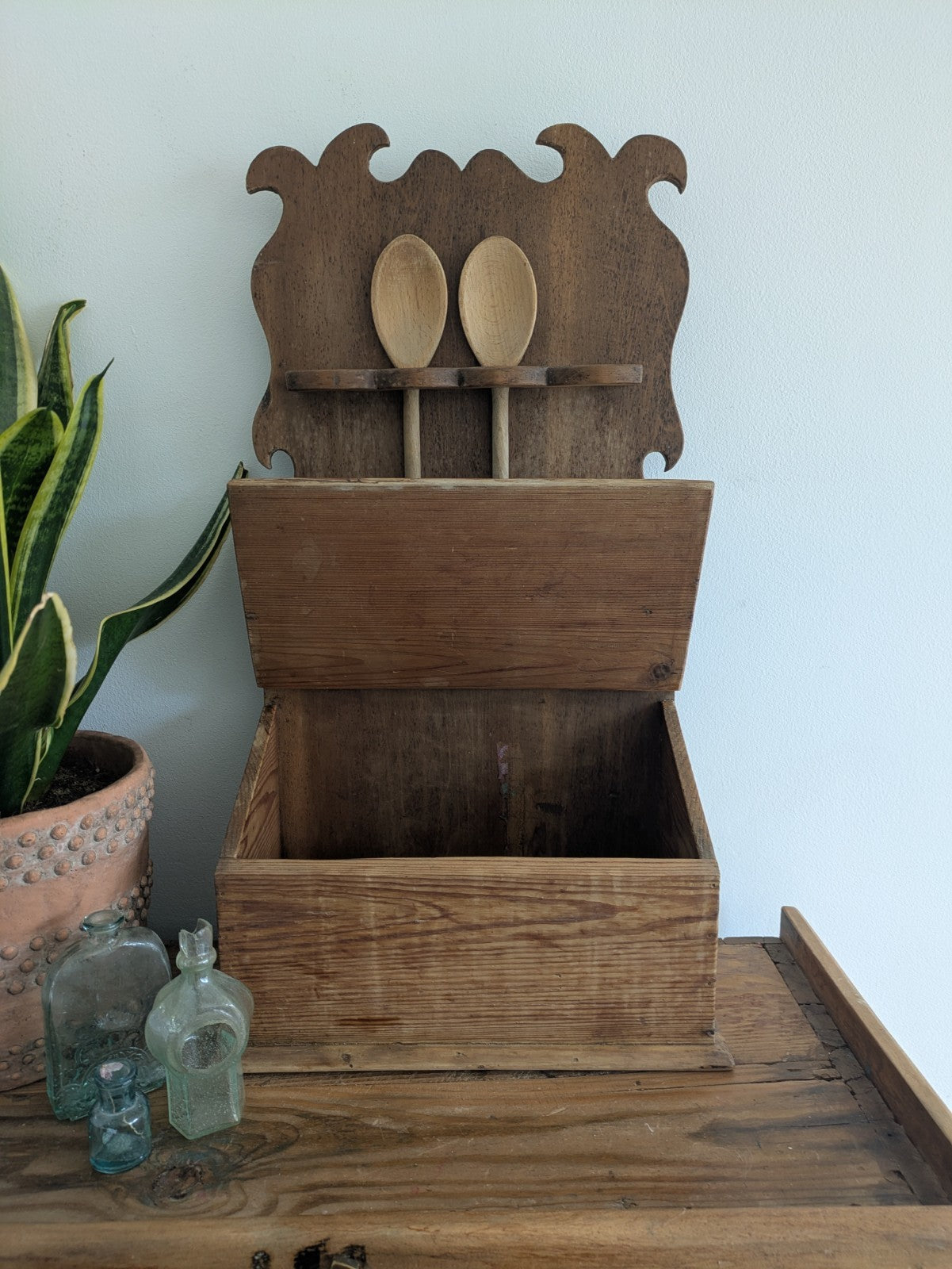 Antique Pine Spoon Rack Kitchen Rack 19th Century Rustic Kitchen Wall Candle Box