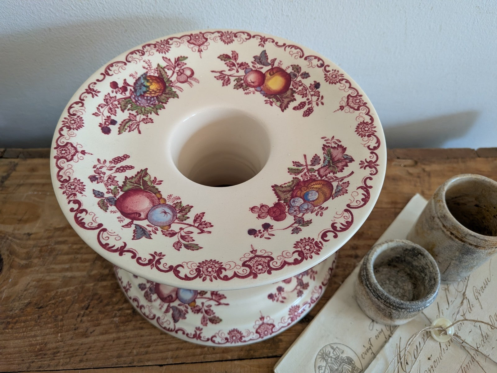 Vintage Mason's Ironstone China Ham Stand 1950s Red Fruit Basket Design Floral
