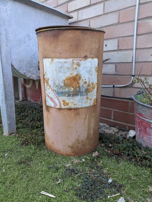 Oil Drum Urn Ornament Planter Paraffin Can Rusty Feature Garden Decor Prop Vtg