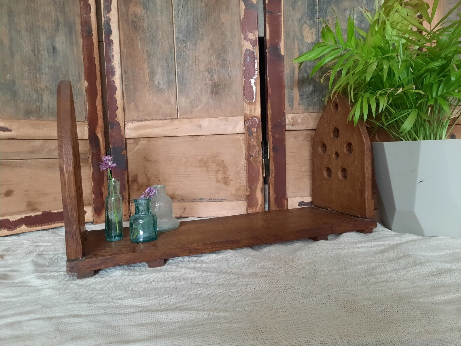 Antique Extending Wooden Bookshelf Arch Gothic Church Desk / Table Top Bookends