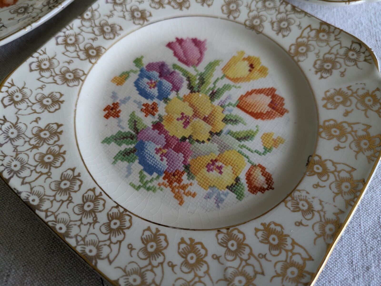 6x Vtg Coronet Ware Tapestry English Sampler Side Plates Parrott & Co Burslem 