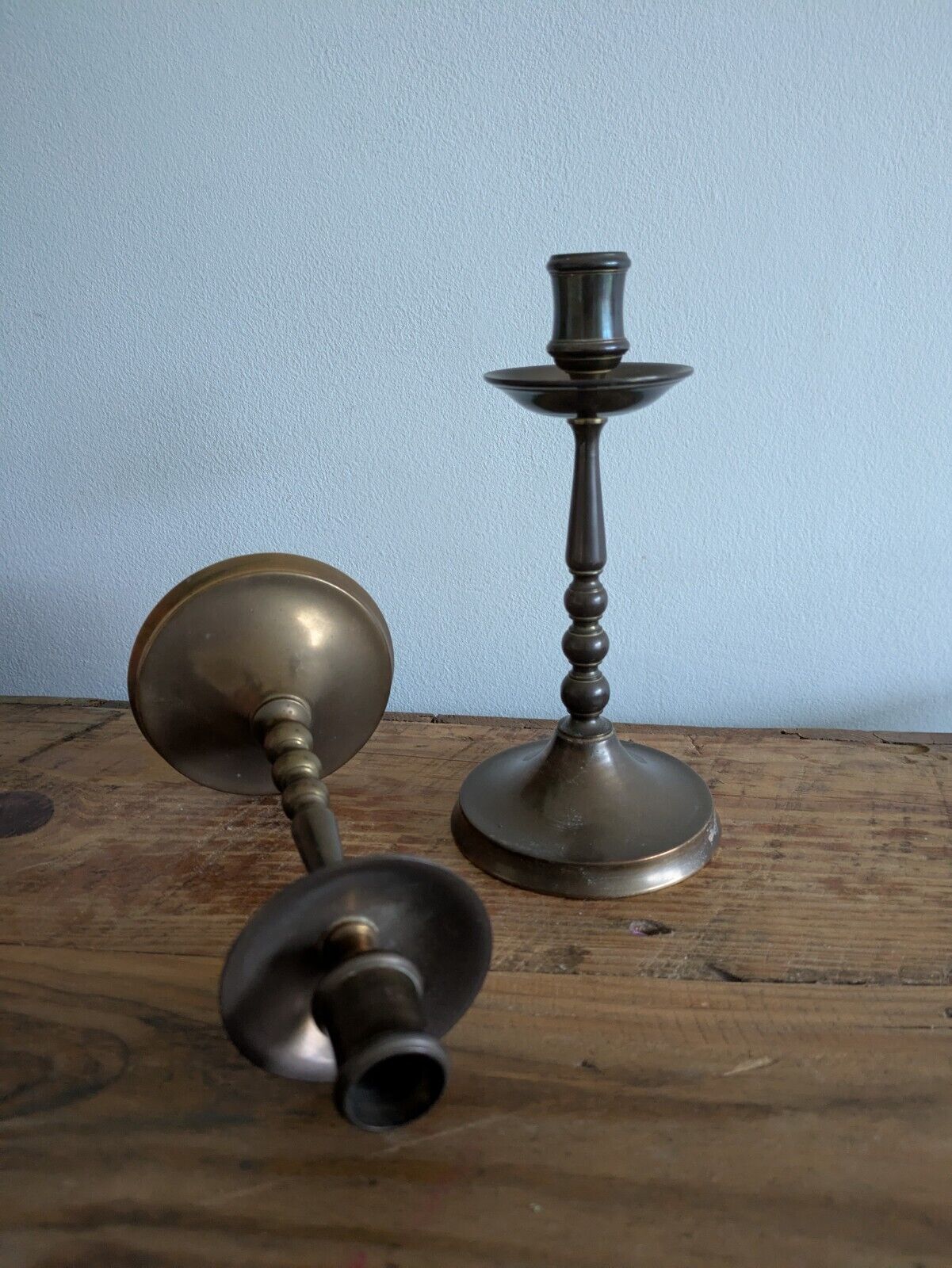 Pair Of Vintage Indian Brass Candle Holders Candle Sticks Set Two Prop Mantle