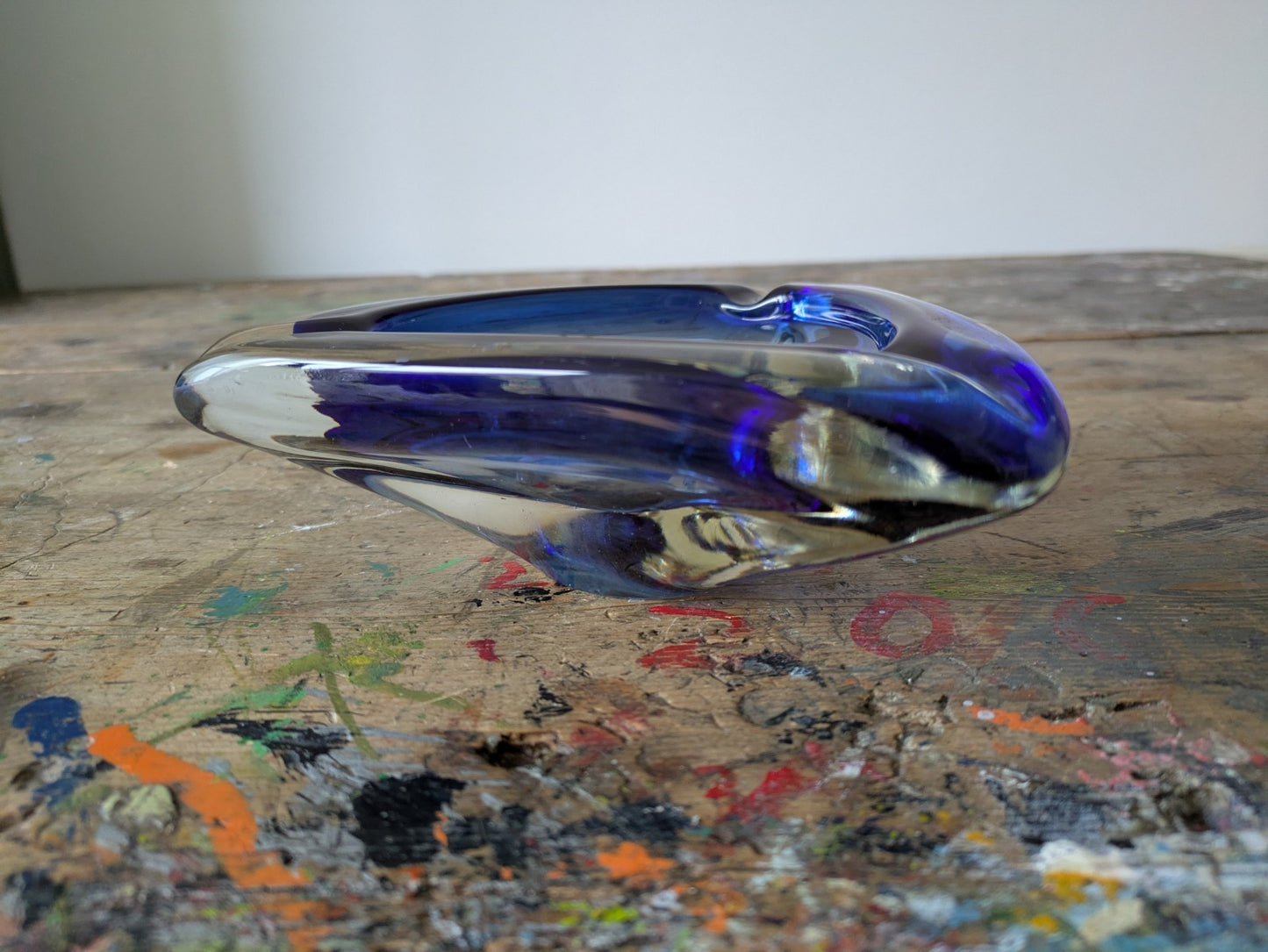 VINTAGE ITALIAN MURANO SOMMERSO  ART GLASS DISH MID CENTURY Modern Ash Tray BLUE