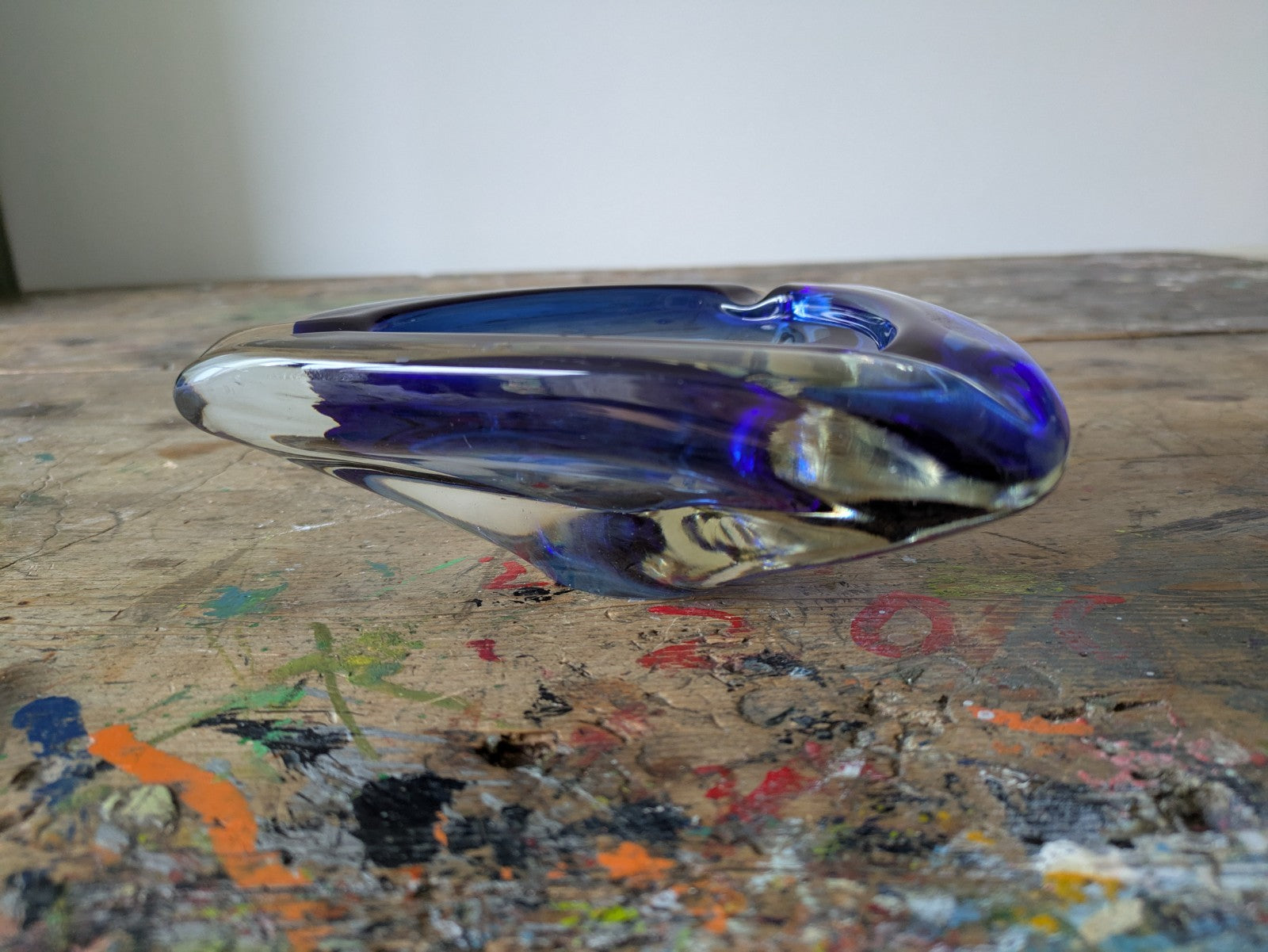 VINTAGE ITALIAN MURANO SOMMERSO  ART GLASS DISH MID CENTURY Modern Ash Tray BLUE