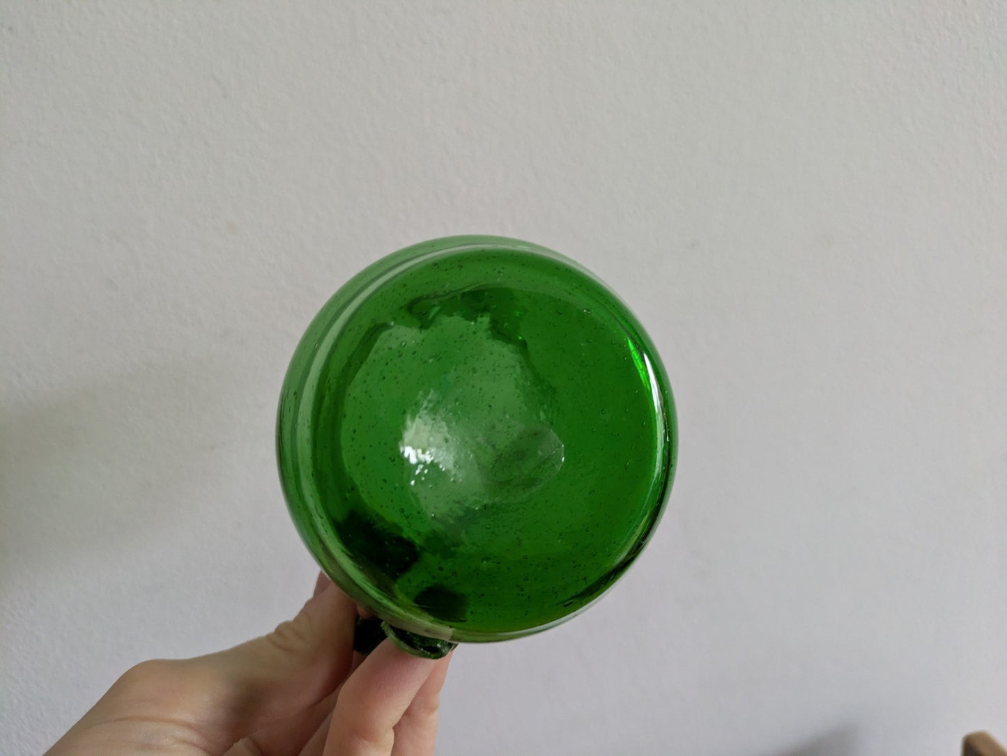 Vintage Emerald Green Bubble Glass Pitcher Jug Vase Hand blown Small Retro Vgc