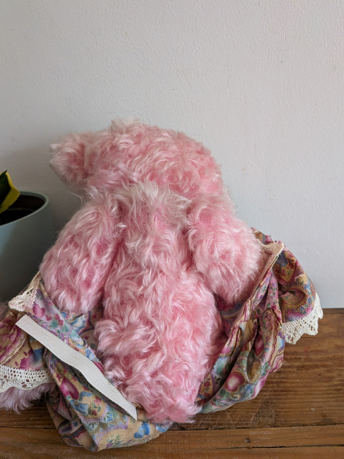 Artist Made Bear Fully Jointed Pink Rosie Handmade Roses Floral Vintage Style 