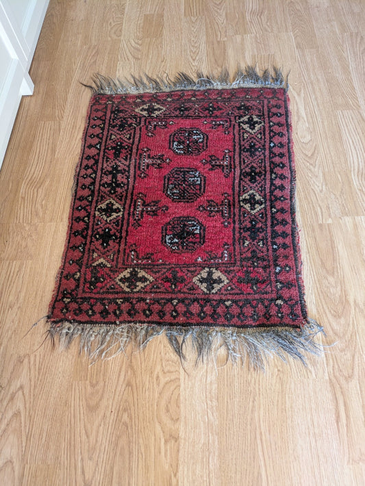 Vintage Oriental Turkish Wool Rug Red Tones 52.5cm x 64cm Eastern Kayam Carpet 