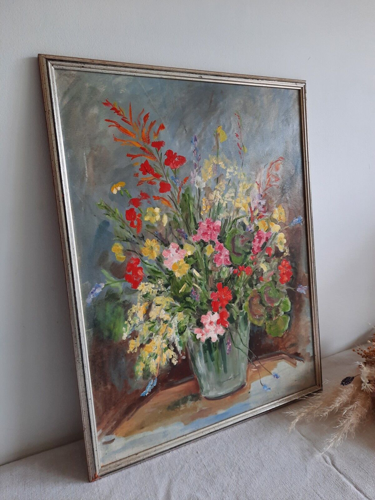 Original Painting Floral Bouquet Picture frame vintage Shabby Chic Still Life