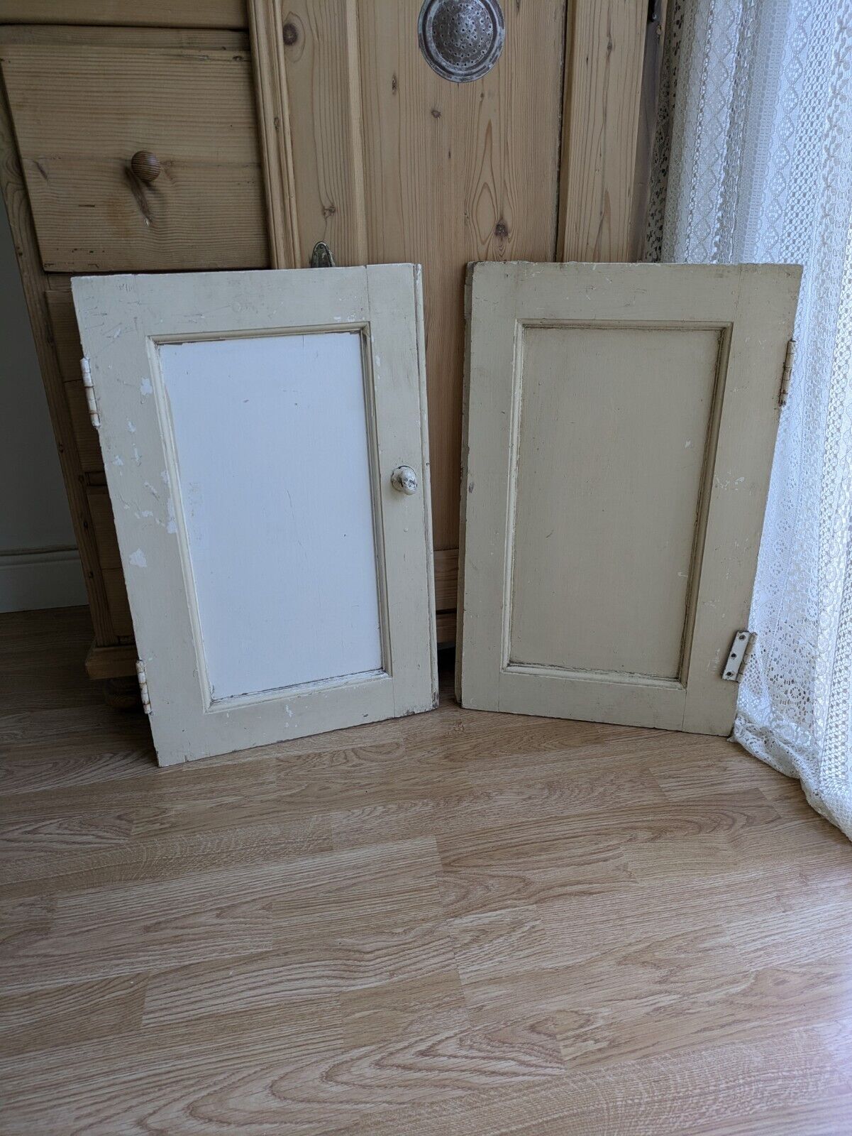 Pair Old Original Antique Victorian Period Cupboard Doors panels chippy paint!!!