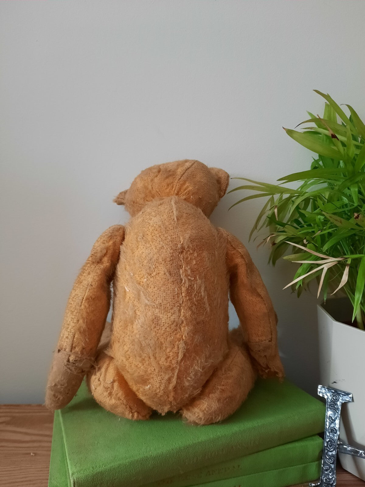 Antique Jointed Old Mohair Teddy Bear straw stuffed vintage RARE worn toy play