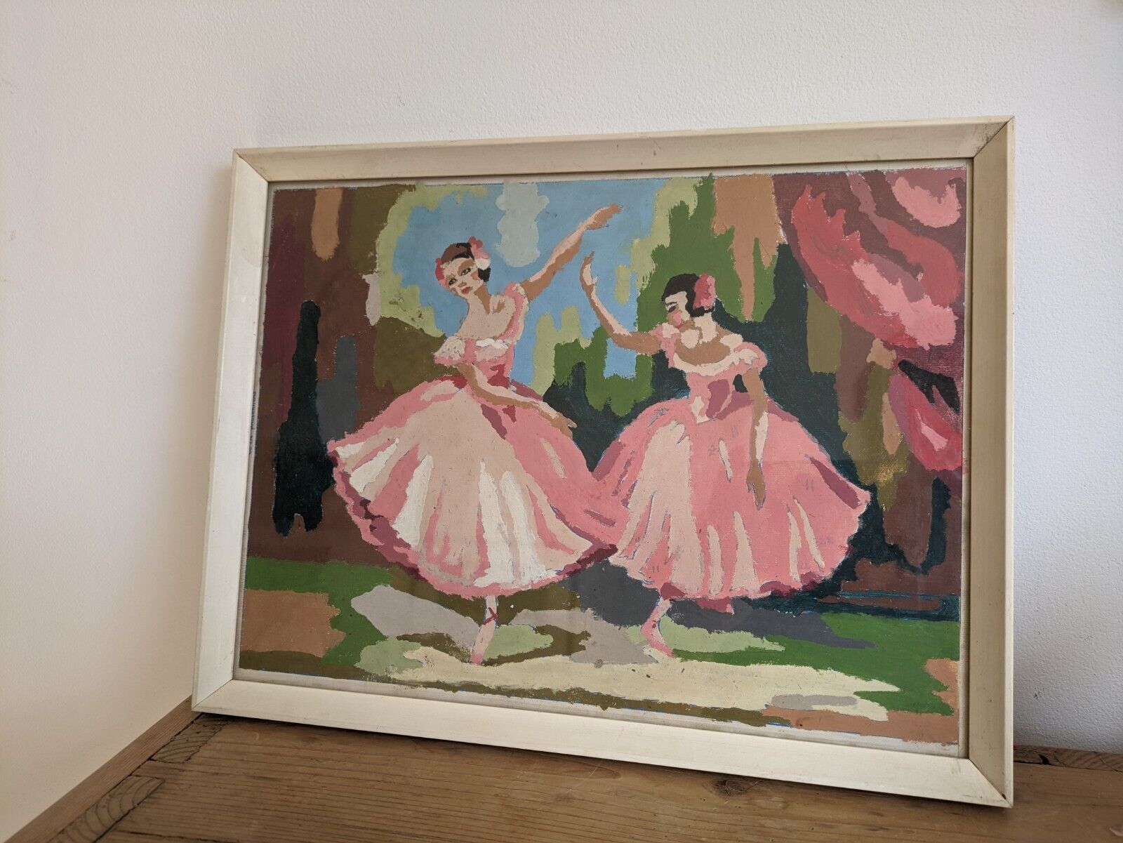 Vintage Mid-Century Paint by Number Ballerina Ballet Picture Framed Kitsch Frame