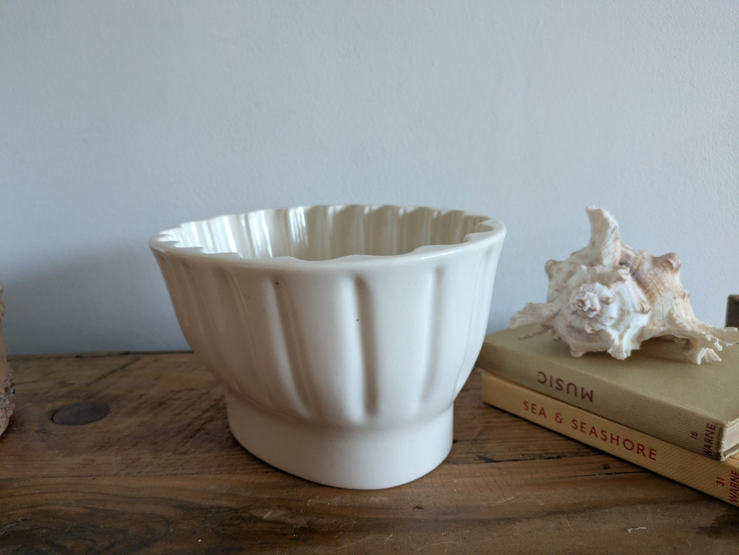 XL Antique White Jelly Mould Oval Ironstone with Rose Motif Victorian Impressed