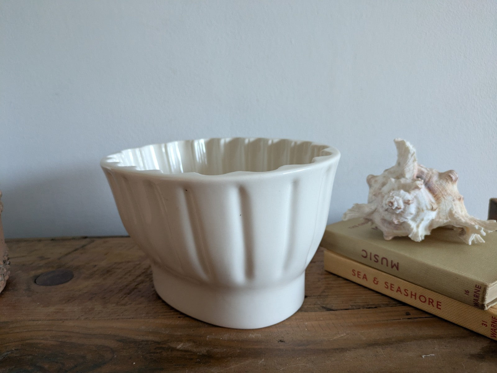XL Antique White Jelly Mould Oval Ironstone with Rose Motif Victorian Impressed