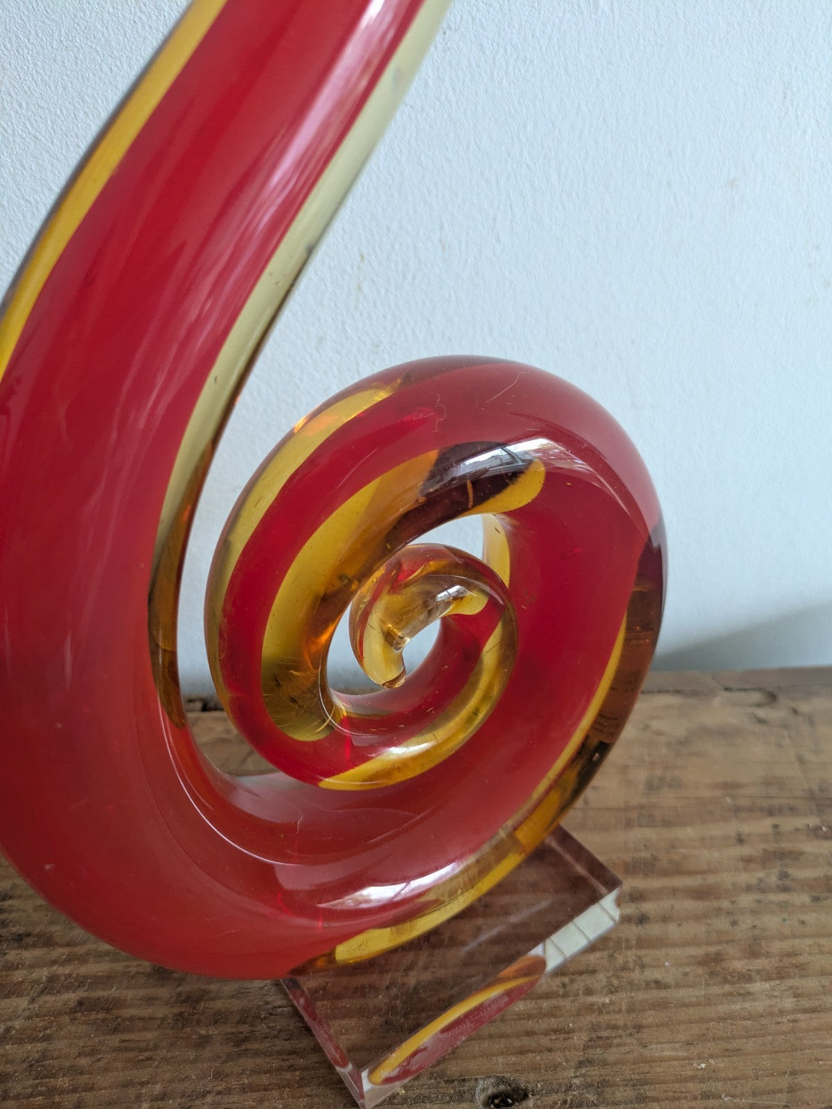 Hand Blown Murano Style Glassware Art Glass Fused Sculpture Swirl Twist Orange