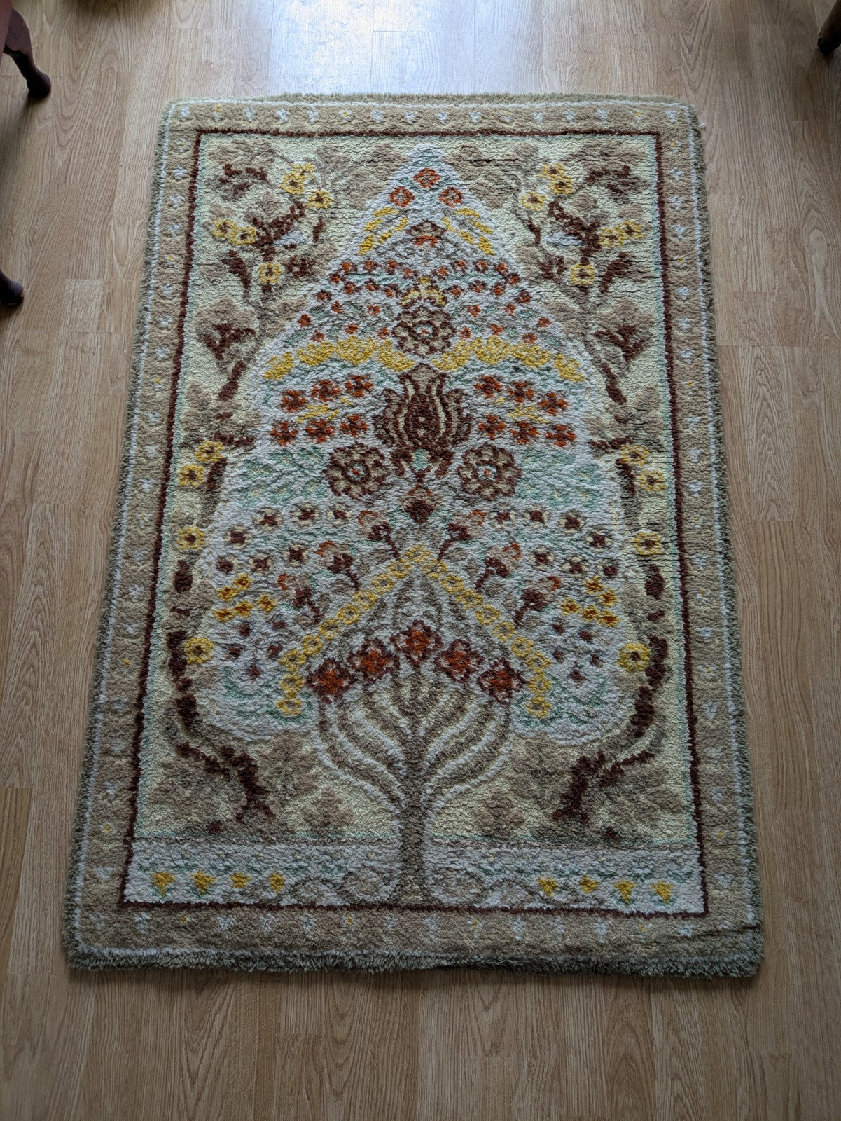 rug quality carpet fireside Tree Of Life vintage retro rectangular old rare Vgc