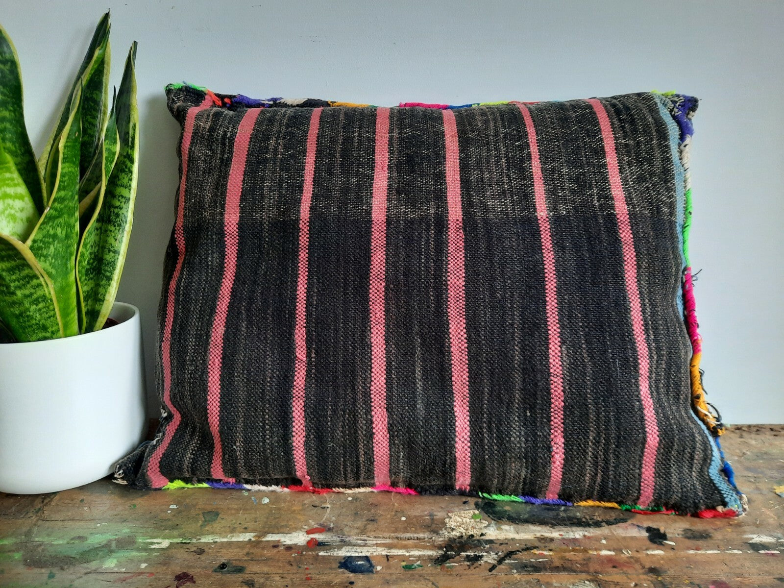 ANTIQUE Vintage aztec BOHO KILIM ORIGINAL Cushion geometric tribal woven SADDLE 