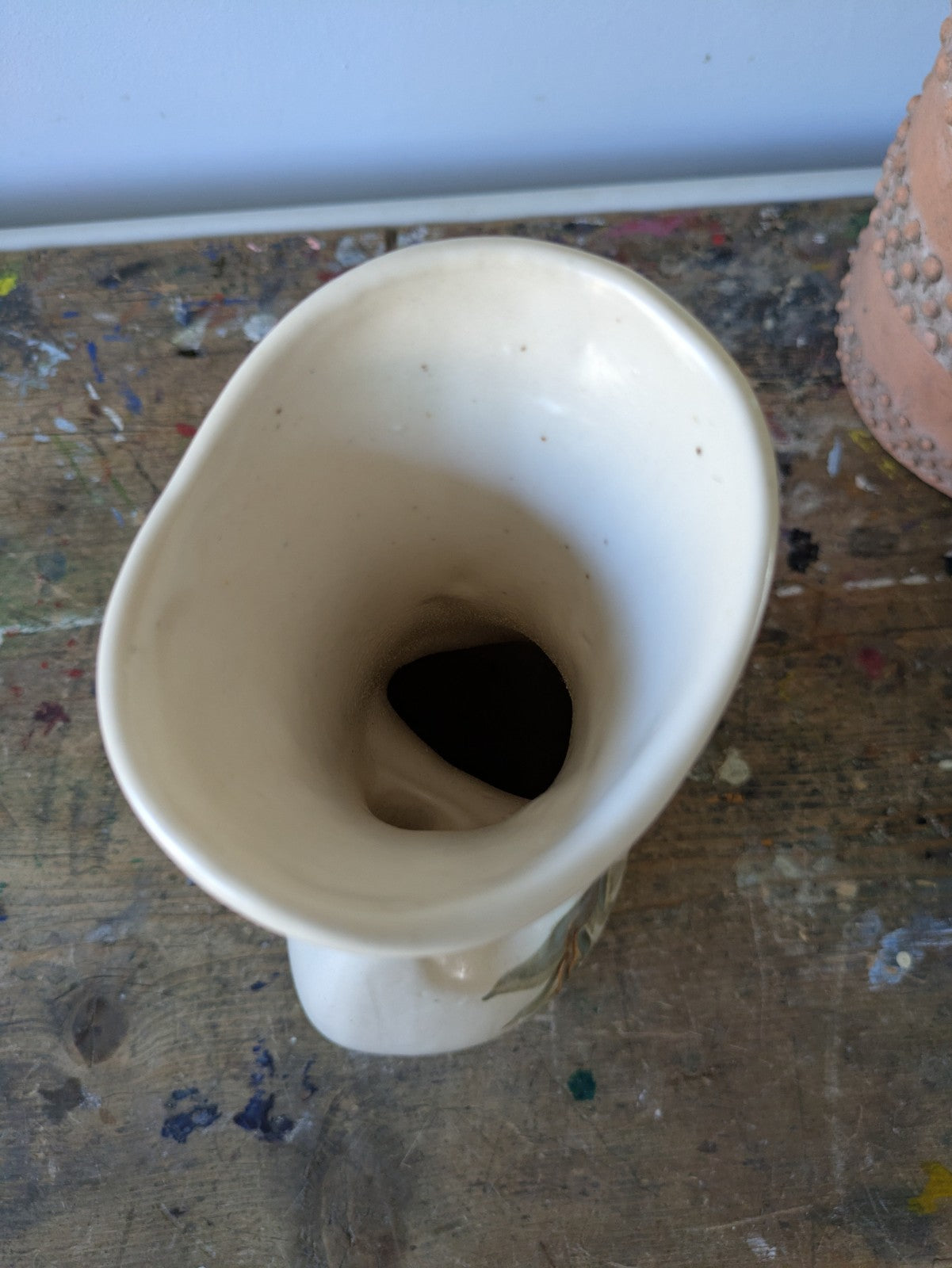 KAD-YAD Israel Studio Pottery Mid Century Flowers Design Handle Vase Jug Vintage