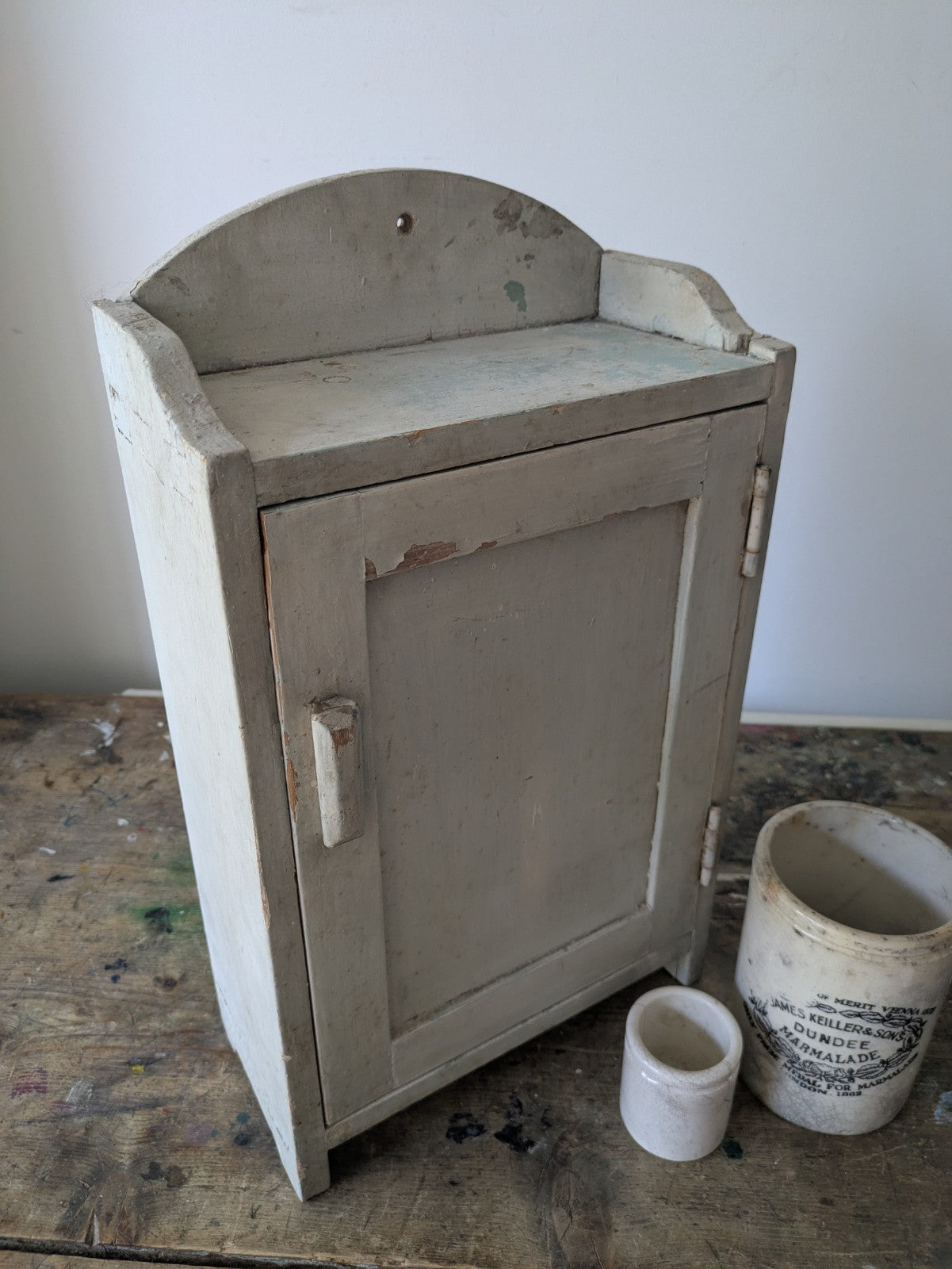 Vintage Mid-century Bathroom Chippy Wooden medical wall cabinet Retro White Prop