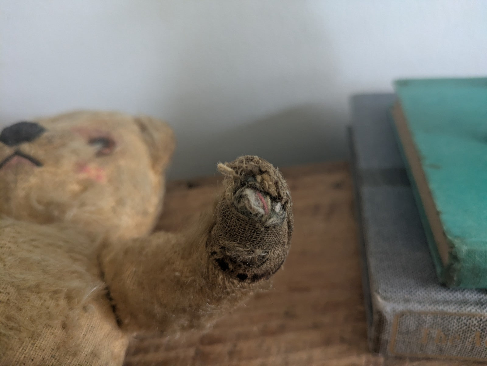 Antique Small Jointed Old Mohair Teddy Bear straw stuffed vintage RARE worn toy