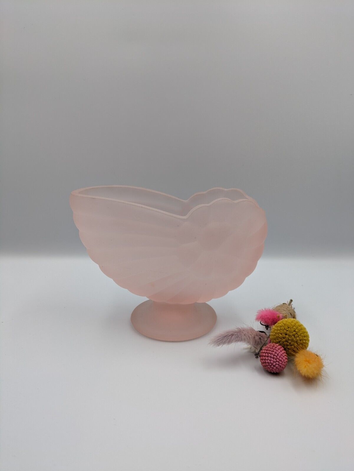 Art Deco Frosted Pink Glass Vase by Sowerby Silk Nautilus Shell Nautical Snail