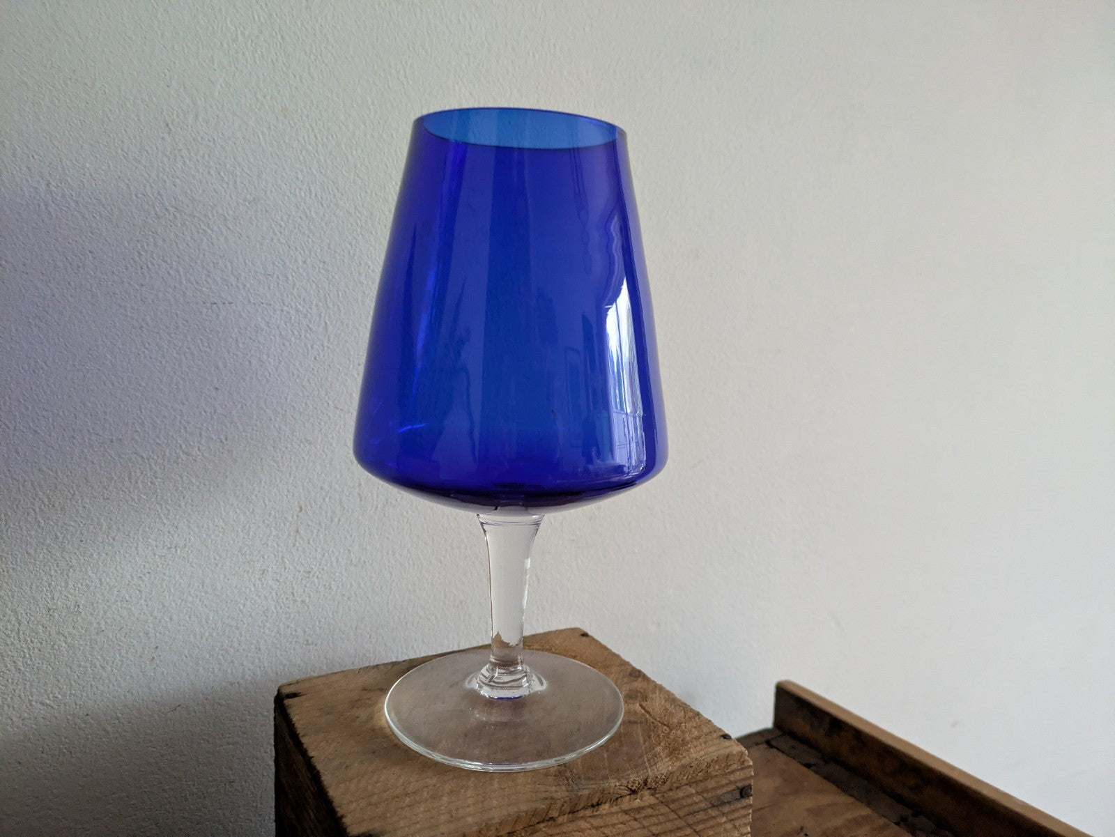 Bohemia Vintage Extra Large Blue Cobalt Brandy Glass Retro Mid Century Prop Vgc