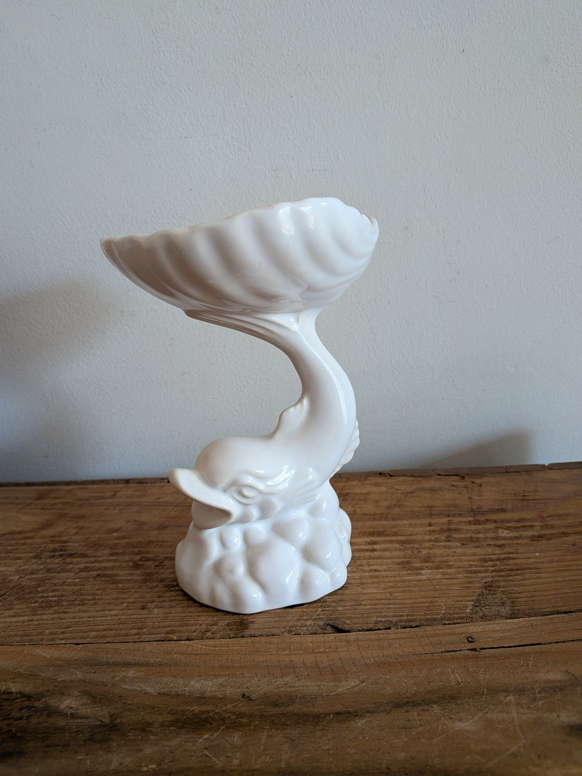 Pedestal Fish And Shell Ceramic Soap Dish Vintage 1950's-60's Dolphin Koi Clam 