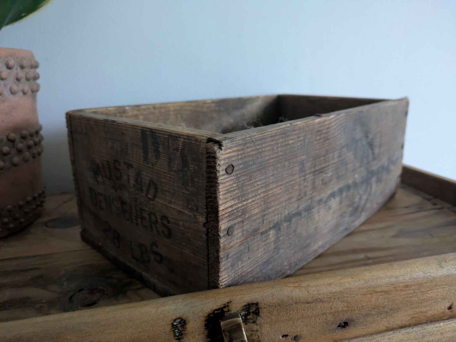 Vintage Wooden Mustard Denseners Crate Box Rustic Industrial Storage Advertising
