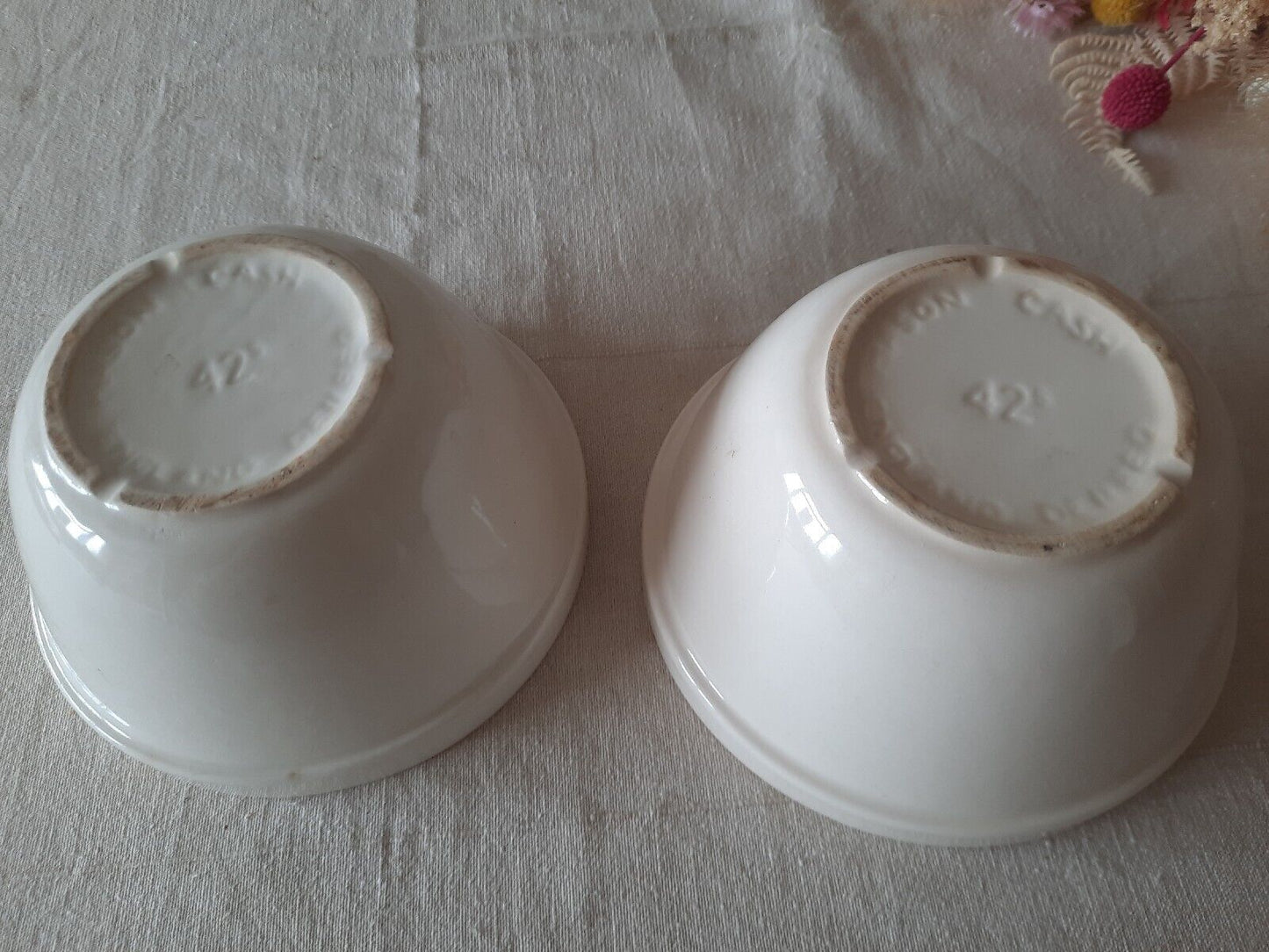 2x VINTAGE Mason Cash Pudding bowl White Retro Stoneware crazed crackle antique 