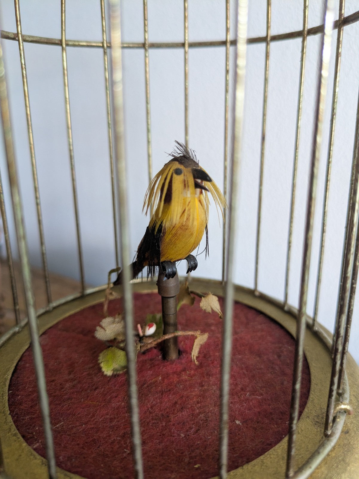 German Antique Singing Bird Cage Automation With Bird Brass Musical Moving TLC 