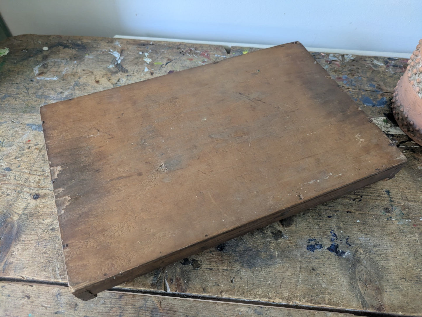 Vintage Antique Oak Wood Butlers Serving Tray with Handles Inset Prop Tea Drinks