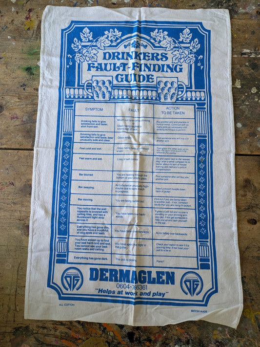 Vintage Dermaglen Drinkers Guide Bar Fault Finding Novelty Funny Gift Tea Towel 