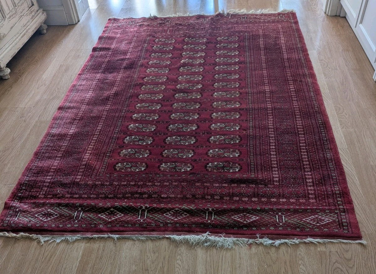 Red Vintage Bokhara Tribal Rug Handmade Afghan Turkmen Mori Gol Oriental Rug Vgc