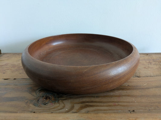 Vintage Mid Century Retro Solid Wood bowl Fruit Serving Round Prop Platter Dark