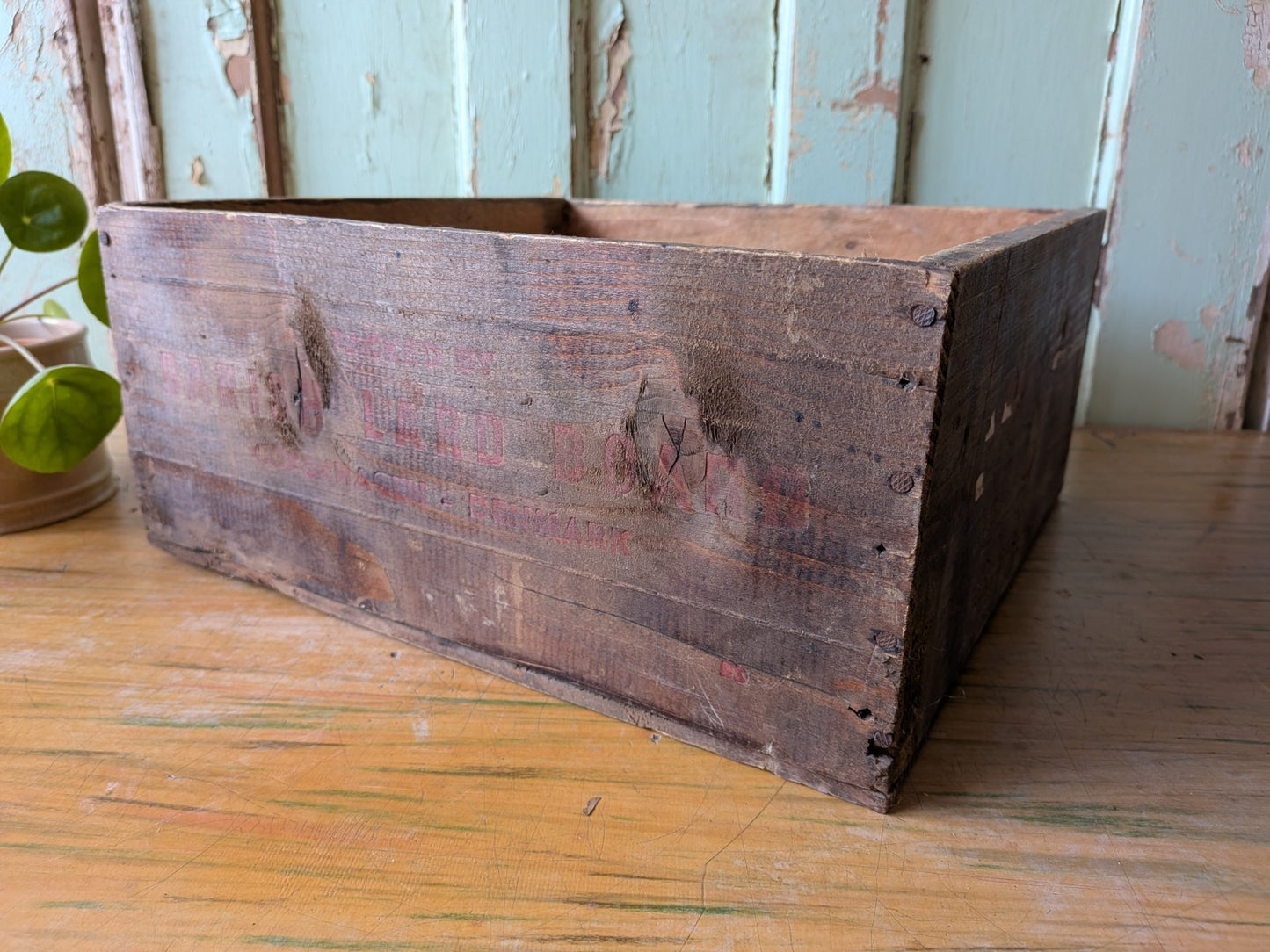 Vintage Danish Lard Board Wooden Box  Crate Storage Prop Kitchen Advertising 