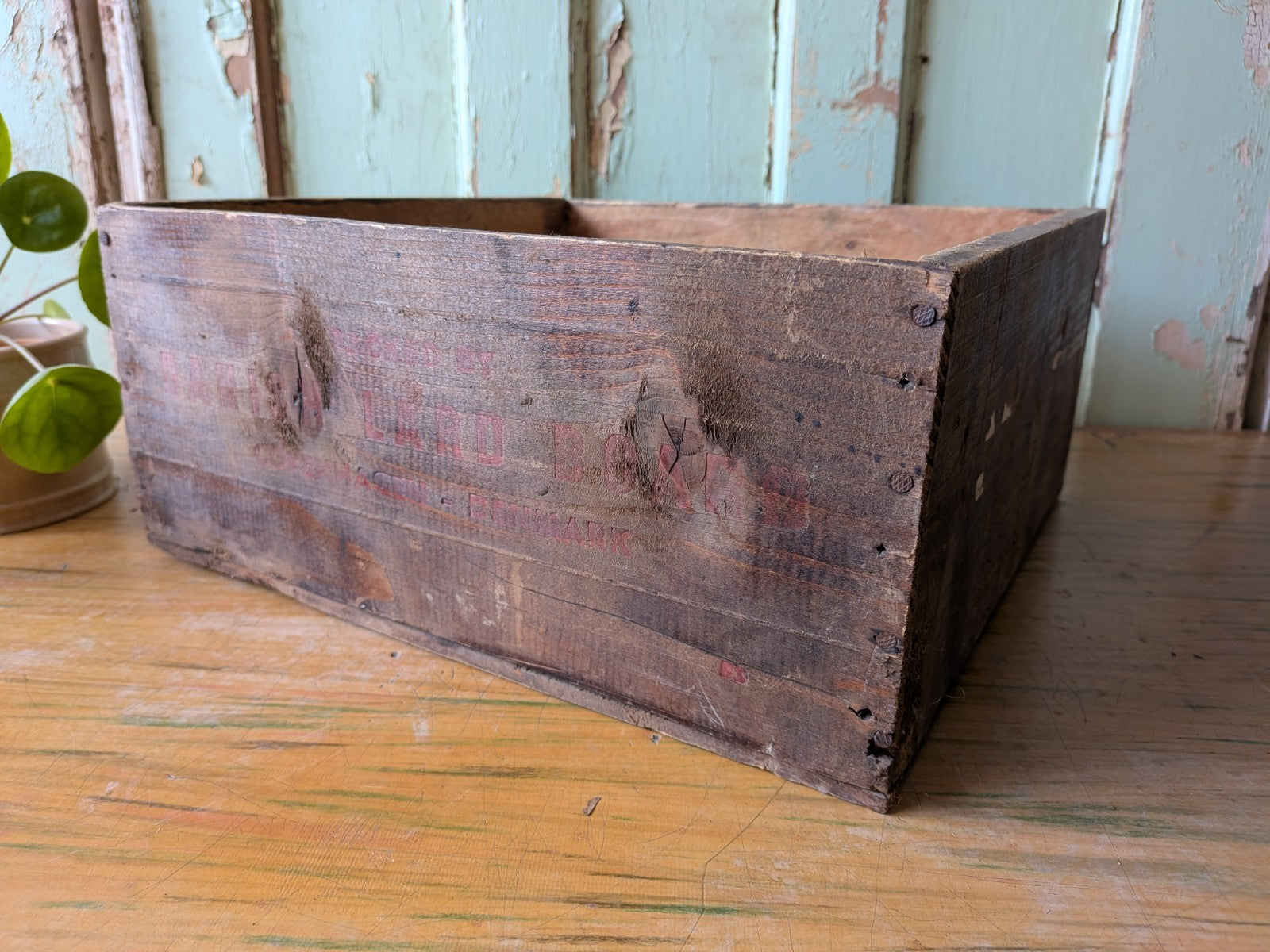 Vintage Danish Lard Board Wooden Box  Crate Storage Prop Kitchen Advertising 